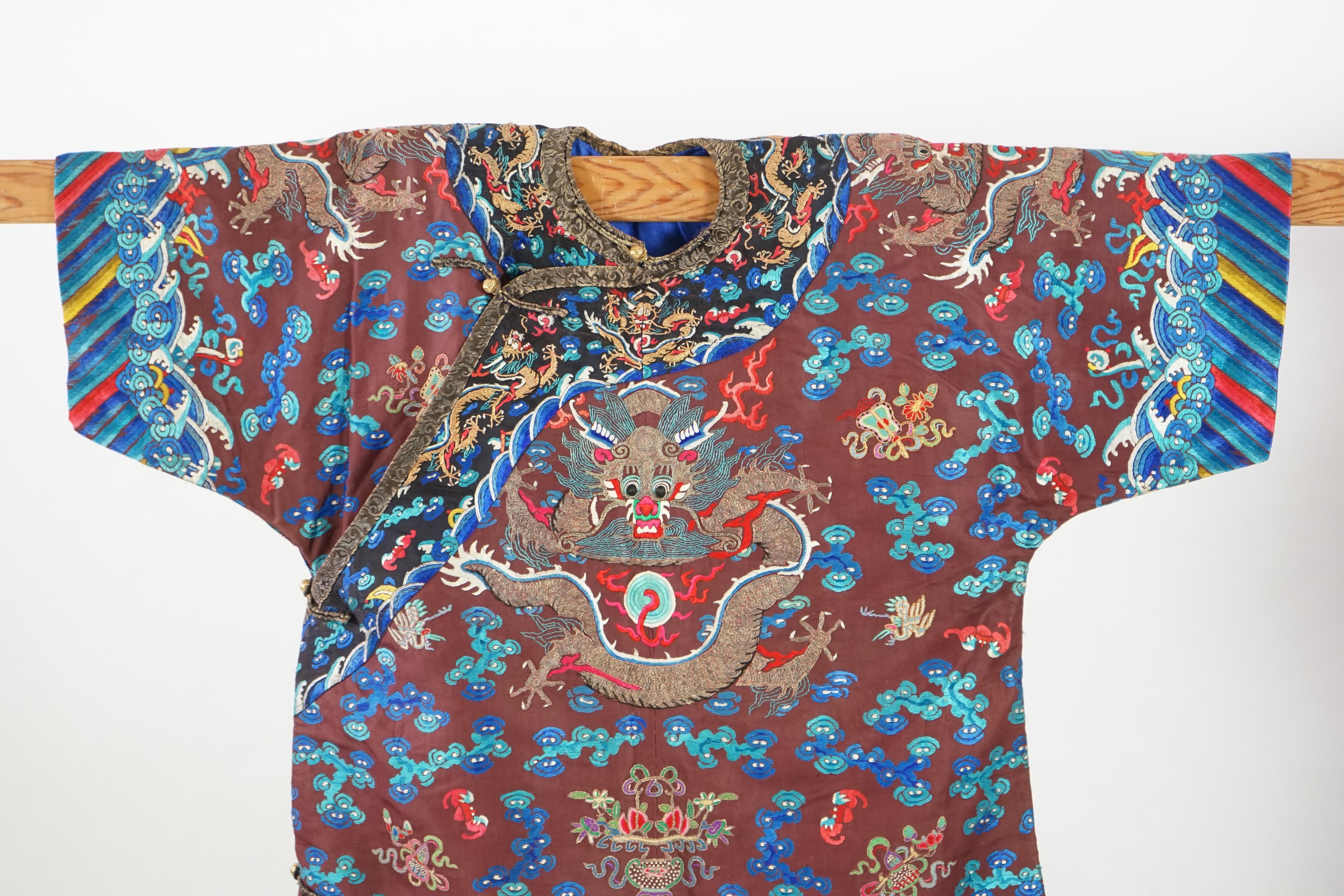 A Chinese brown silk court robe for an Imperial Duke, jifu, late 19th century